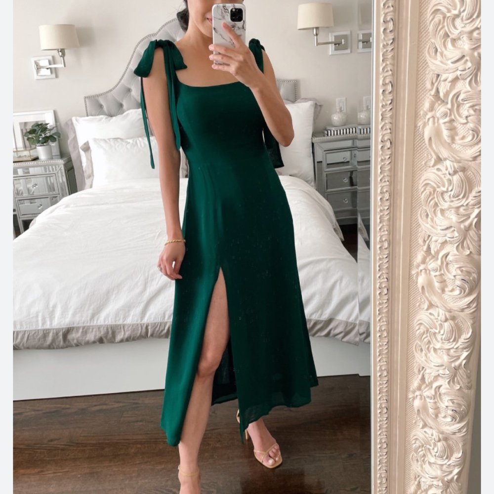 BEST Reformation Twilight Midi Dress - Emerald Green Cocktail Party Wedding - Picture 3 of 10